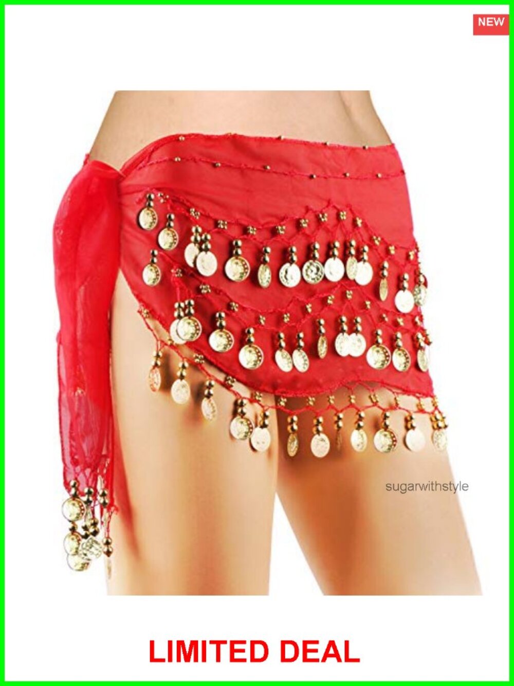 Chiffon Belly Dance Hip Scarf with 128 Coins Wrap Belt for Dance Yoga